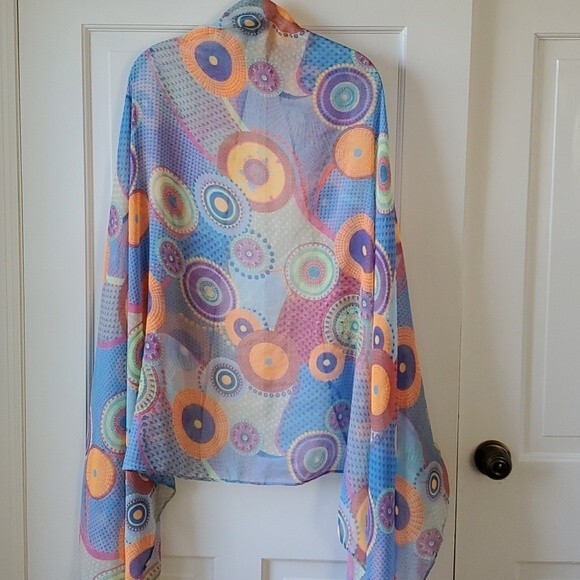 ABSTRACT PRINT SCARF MULTICOLOR SPRING BRIGHT ARTSY GEOMETRIC FUNKY BOHO - Picture 3 of 6
